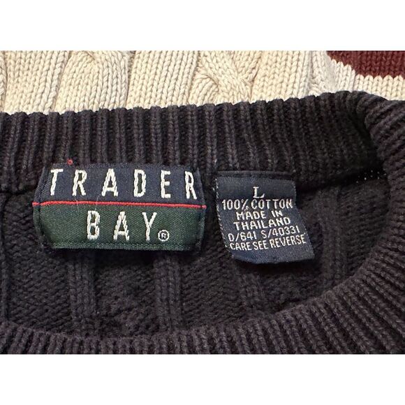 Vintage Chunky Trader Bay 100% Cotton Striped Crewneck Size Large - Picture 4 of 4